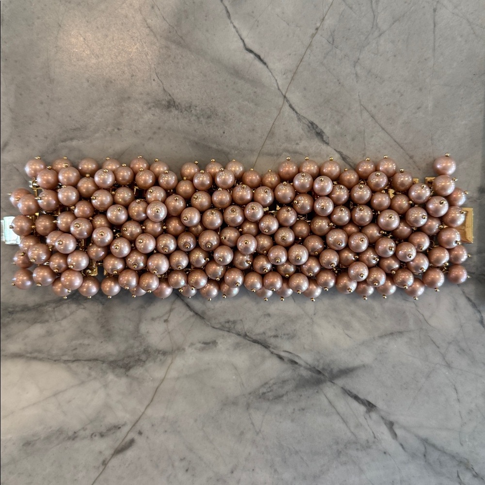 J.Crew Elegant Pearl cuff Bracelet, light pink & gold - Picture 3 of 7